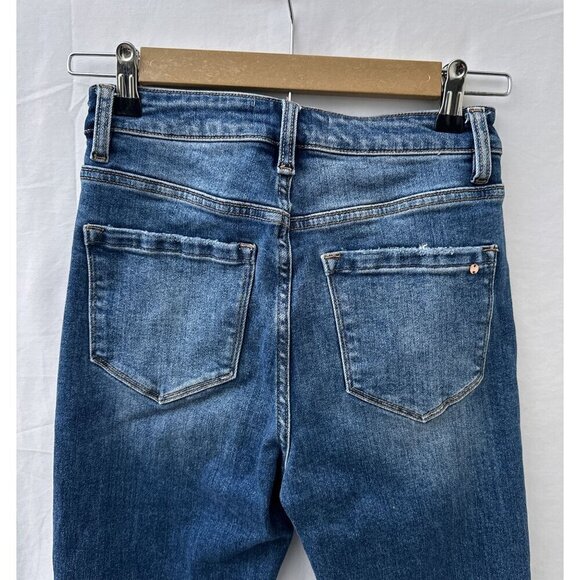 Mica Super Hi Rise Straight Leg Denim Jeans Mid-Wash Distressed Raw Hem Women 24 - Picture 6 of 16